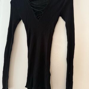 Sandro Black Cutout V-Neck Bodysuit